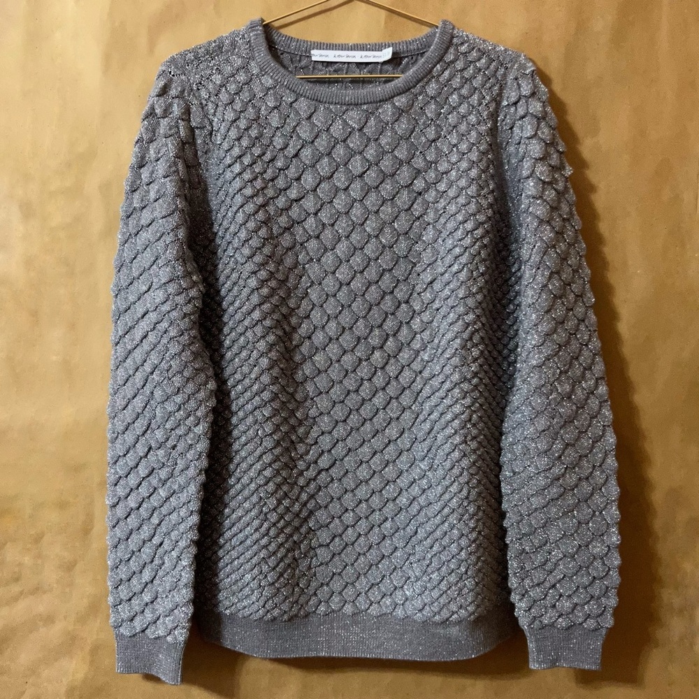 & Other Stories Gray Textured Crewneck Sweater